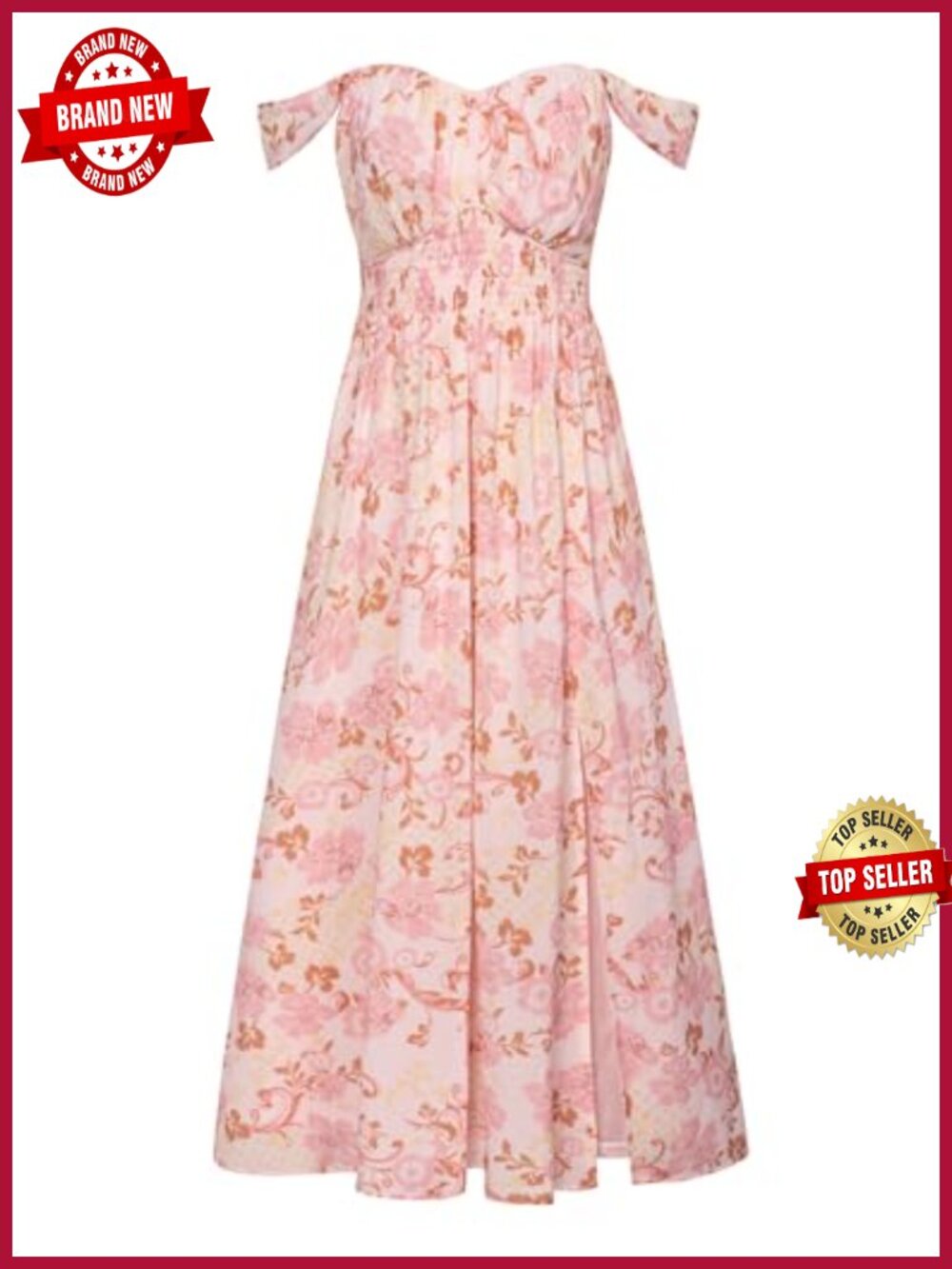 Womens Floral Maxi Dress Off Shoulder A-Line Chiffon Wedding Guest